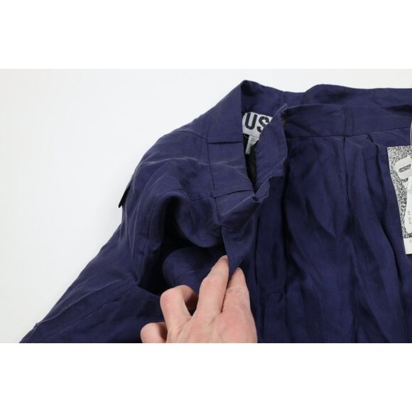 Deadstock Vintage 90s Streetwear Mens 38x37 Relaxed Fit Silk Pants Navy Blue - Picture 8 of 13